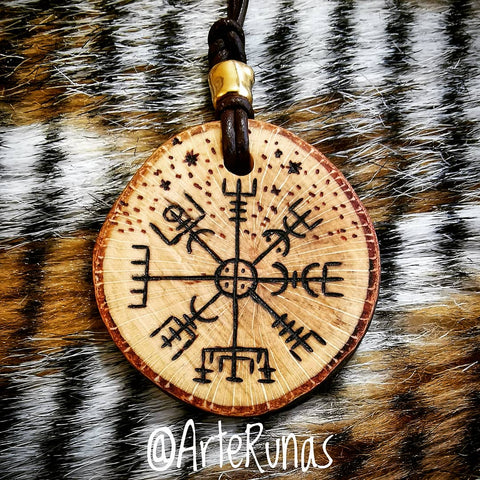 Viking pendant with viking compass vegvísir symbol