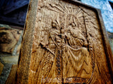 Altar madera Odín y Valkirias con simbolo Valknut